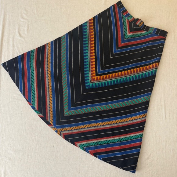 Vintage Southwestern Woven Chevron Stripe A-Line Midi Skirt Black Multi Sm/Md - Picture 6 of 13